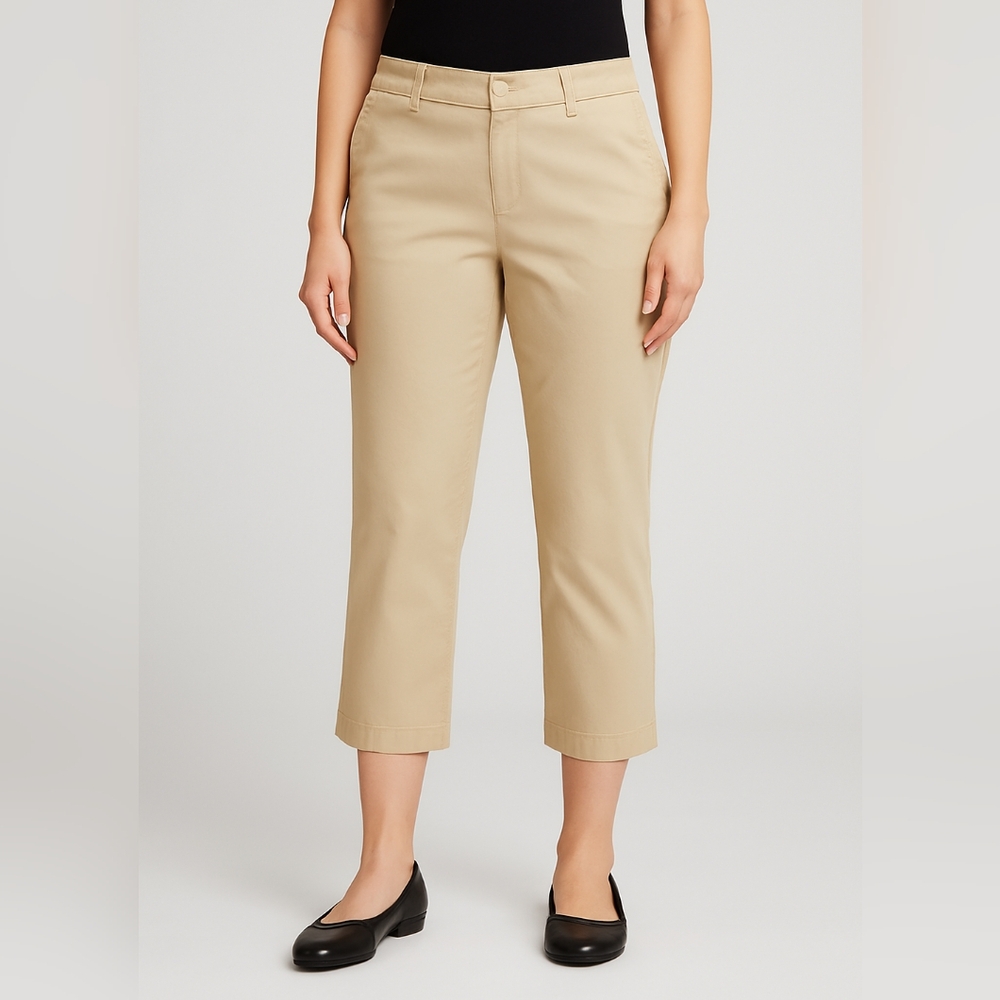 Liz Claiborne Khaki Pants Women’s Size 14‎ Beige Straight Leg Stretch Career Tro
